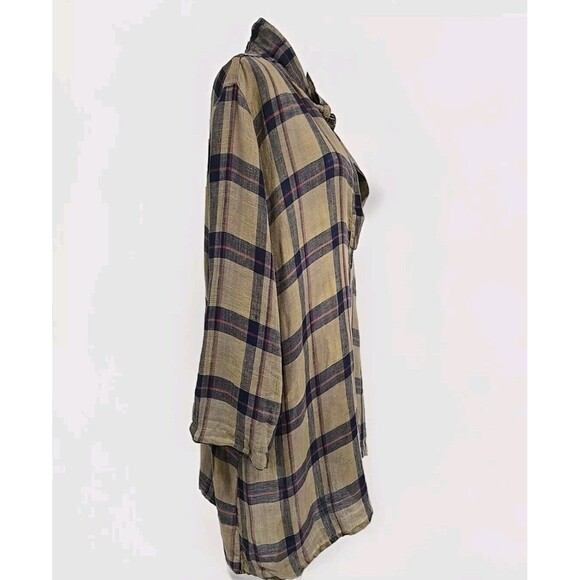 Free People CP Shades Lara Tunic Plaid Dress 100% Linen Brown Blue Women’s Sz XL - Picture 2 of 8